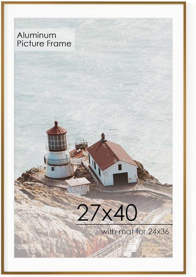 27x40 Metal Picture Frame For Wall With Mat For 24x36, 27''x40'' Aluminum Photo Frames With Tempered Glass For Home Decor, Minimalist Modern Poster Frame Horizontal And Vertical Formats, Bronze