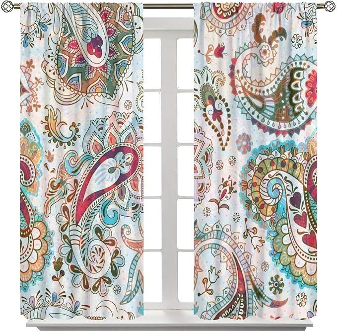 Bohemian-Style Curtains, Tribal Abstract Print with Paisley Motifs, Blackout Curtains for Bedrooms, Living Rooms and Kitchens42X63 Inch