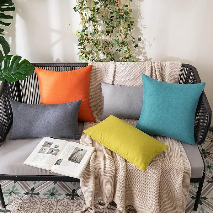 MIULEE Pack of 2 Decorative Outdoor Solid Waterproof Throw Pillow Covers Euro Sham Faux Linen Garden Farmhouse Coastal Cushion Cases for Summer Patio Tent Balcony Couch Sofa 24x24 Inch Turquoise