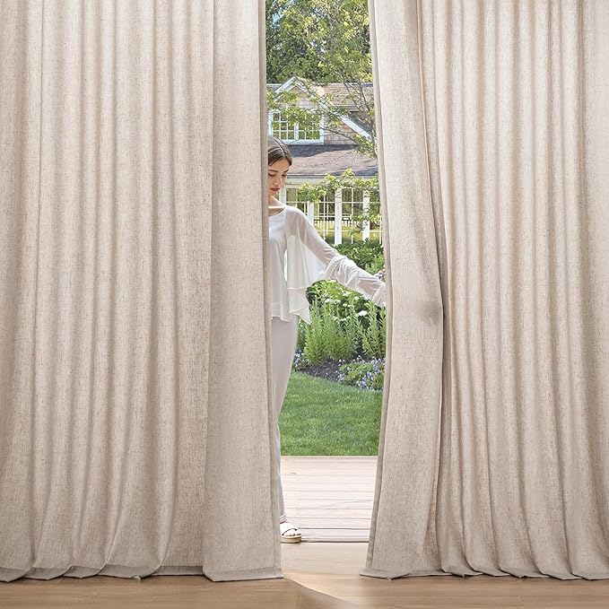 MIULEE Non-See-Through Privacy Linen Curtains 2 Panels, Light Filtering Window Curtains Farn House Textured Back Tab Semi Sheer Drapes for Bedroom Living Room, 52 x 108 Inches Long, Burlywood