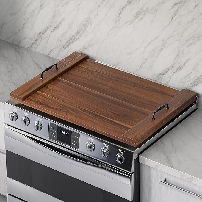 BLUEWEST Noodle Board Stove Cover, Acacia Wood Stove Top Covers Board for Gas Burners and Electric Stove, Extra Thick Wooden RV Stovetop Cover/Sink Cover - Tray for Kitchen Counter Space