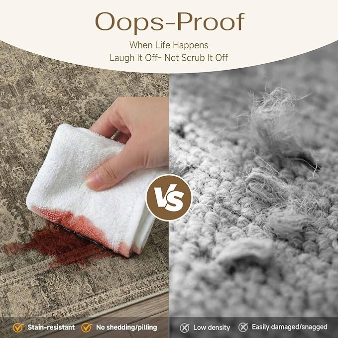 8x10 Washable Area Rug for Living Room Bedroom Brown Vintage Large Distressed Rustic Low Pile Carpet Non-Slip Soft Throw Rug for Indoor Dining Room