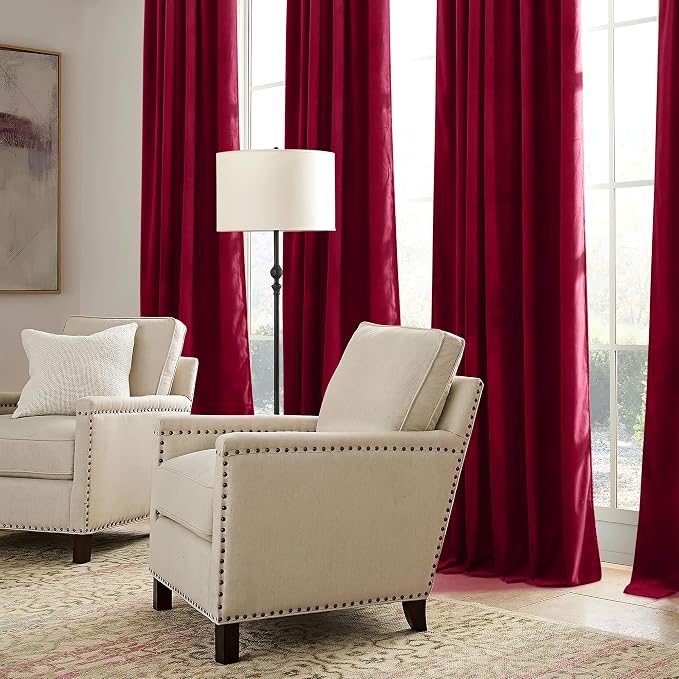 RYB HOME Red Velvet Curtains 84 inches - Darkening Curtains for Bedroom, Thermal Insulated Window Drapes for Living Room Dinning Room Theater, Width 52 x Length 84 inch, Red, 2 Panels