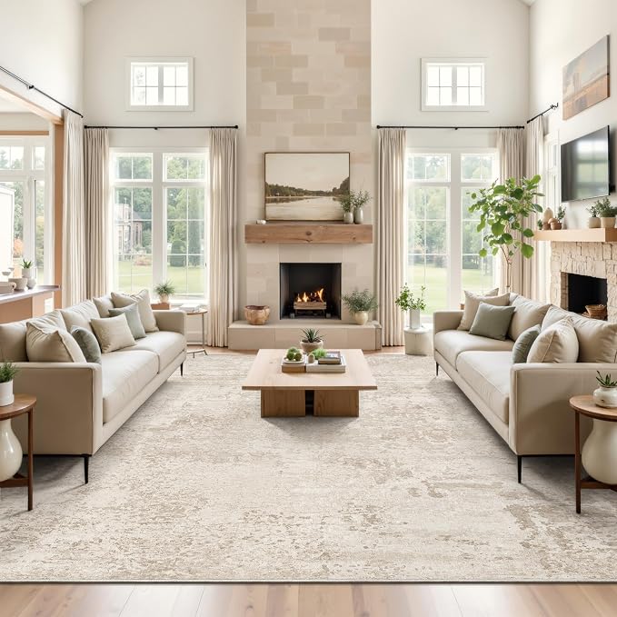 Art&Tuft Washable Rugs 5x7, Anti-Slip Backing Abstract 5x7 Area Rug, Stain Resistant Rugs for Living Room, Foldable Machine Washable Area Rug (5'x7', Beige)
