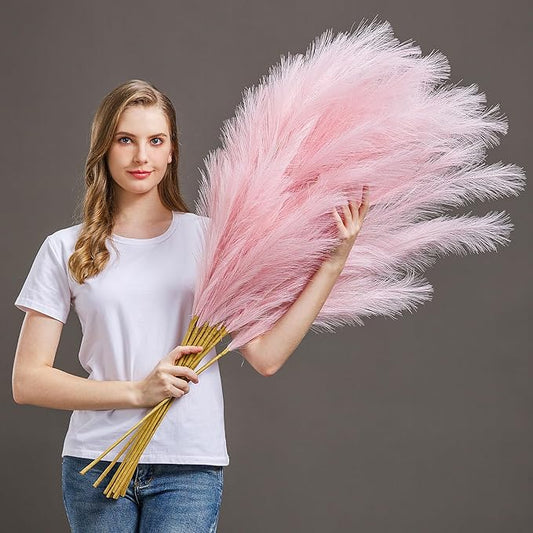 7 Pcs 45" Faux Pampas Grass – Fluffy Artificial Pompous Grass for Tall Floor Vase, Non-Shedding Home Decor, Boho Wedding Flowers, Baby Shower Centerpieces, Bedroom & Living Room Decor (Pink)