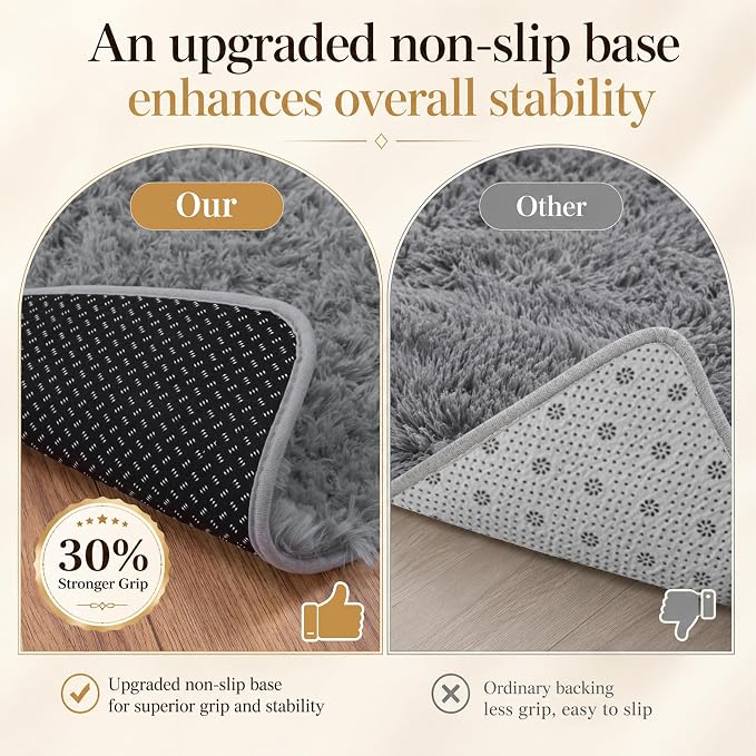 Area Rug for Living Room Bedroom: 4x6 Grey Soft Fluffy Shag Upgrade Non-Slip High Pile Carpet Large Fuzzy Plush Indoor Floor Decor Shaggy Rug for Kid Boys Girls Dorms Playroom Nursery Modern Home