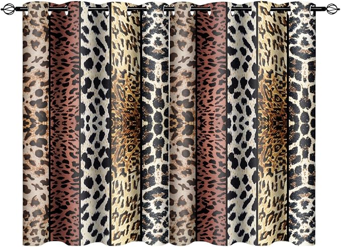 Wild Animal Print Curtain, Room Darkening Thermal Insulated Blackout Leopard Boa Window Drapes with Grommets for Living, Dining, Bedroom, Brown Leopard Print, 42"x 60", 2 Panels