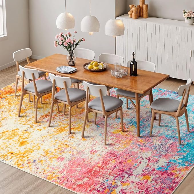 Rugflix 5x8 Area Rugs for Living Room, Washable Colorful Rainbow Rug Stain-Resistant Low Pile, Large Carpet Non-Slip for Kids Girls Room Nursery Bedroom Home Office