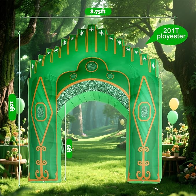 Preboun 10ft Inflatable Green Castle Emerald Green Castle Inflatables Arch Blow up Archway Built in LED Lights for Wizard Birthday St. Patrick's Fairy Tale Party Yard Garden Outdoor Decor