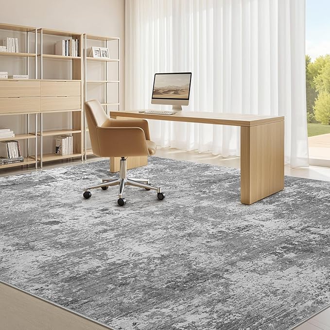 Area Rugs 8x10 Living Room: Washable Large Abstract Modern Neutral Soft Rug Stain Resistant Non-Slip Backing Carpet for Bedroom Dining Room Indoor Nursery Dorm Home Office Decor - Light Grey
