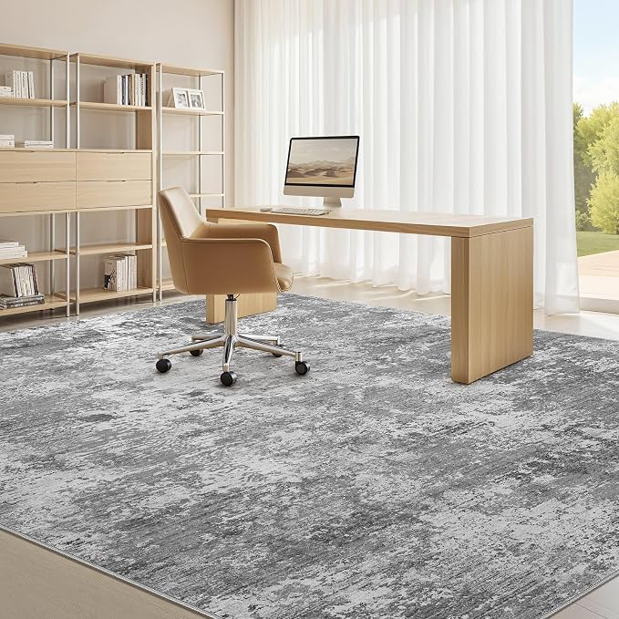 Area Rugs 5x7 Living Room: Washable Large Abstract Modern Neutral Soft Rug Stain Resistant Non-Slip Backing Carpet for Bedroom Dining Room Indoor Nursery Dorm Home Office Decor - Light Grey