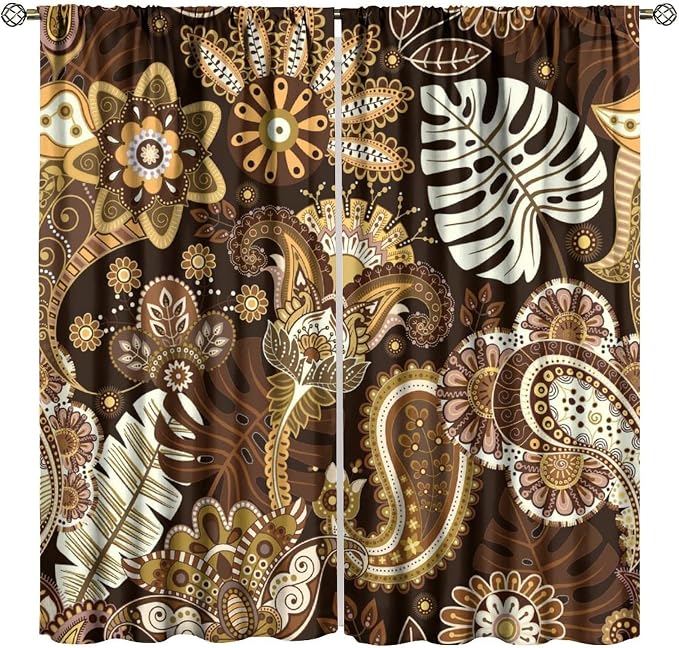 Bohemian Blackout Curtains, Featuring Vintage Mandala Tribal Ethnic Patterns, Suitable for Bedrooms, Living Rooms and Offices.55X63 Inch