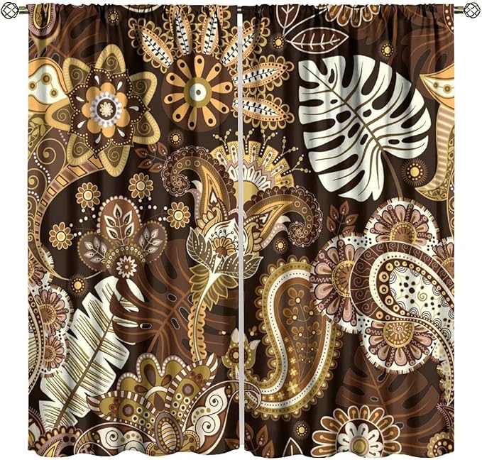 Bohemian Blackout Curtains, Featuring Vintage Mandala Tribal Ethnic Patterns, Suitable for Bedrooms, Living Rooms and Offices.72X63 Inch