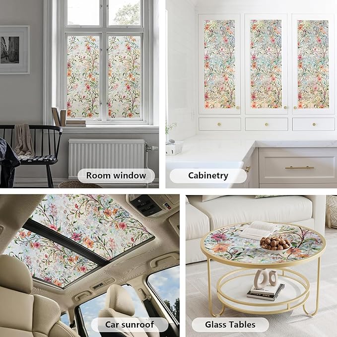Ranzdn Window Privacy Film - Stained Glass Window Film Static Cling UV & Heat Blocking Rainbow Window Film for Glass Doors, Bedroom Windows - No Glue Premium Vinyl (Easy Install, 45.2"×157.4")