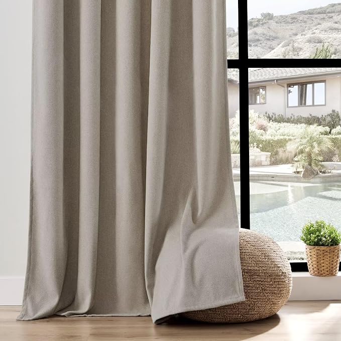 Joydeco Faux Linen Curtains 72 Inch Length 2 Panels Set, Light Filtering Curtains for Bedroom, 52 Inches Wide Living Room Drapes with Rod Pockets (52x72 inch, Birch)