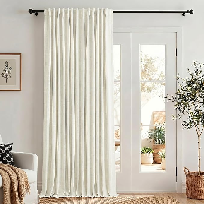 Extra Wide 100 Inch Width Linen Blackout Curtain 84 Inches Long 1 Panel Thick Linen Textured 100% Black Out Living Room Patio Sliding Door Drape Cream Ivory W100 x L84 Length One Panel Back Tab Pocket