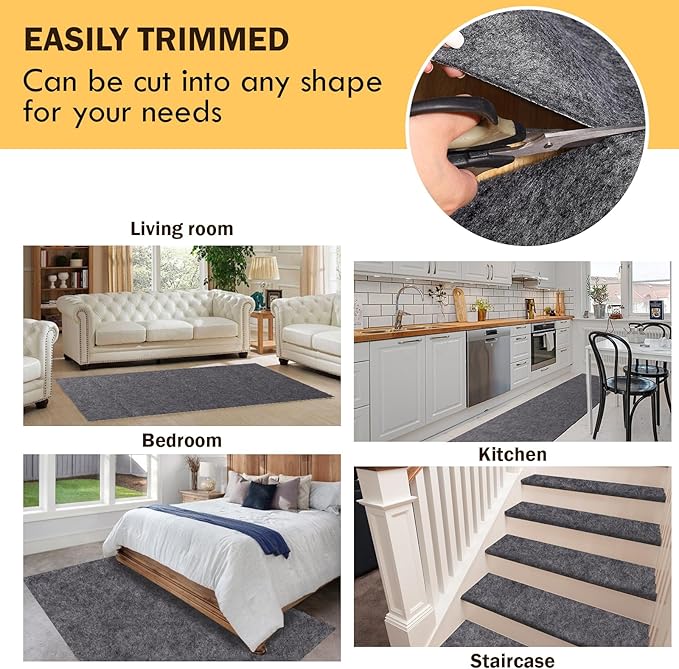Waterproof Rug Pad 5x8 Ft, 1/8" Thick Under Area Carpet Padding, Non Slip Felt Rug Pads for Hardwood Floors, Protective Underlay Keeps Rugs in Place Without Wrinkles