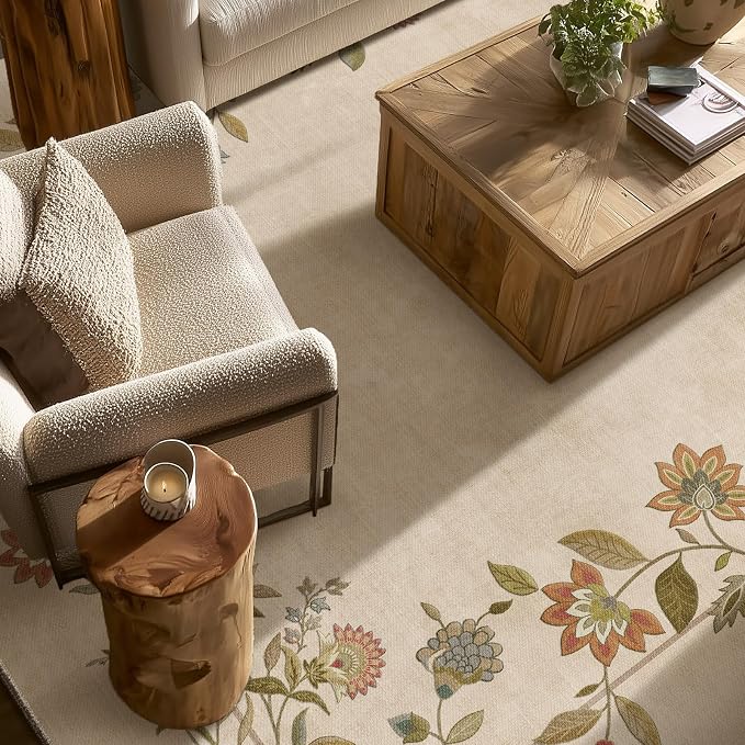 6x9 Area Rugs for Living Room: Washable Bedroom Rug Stain Resistant Non Slip Low Pile Ultra Soft Faux Wool Lightweight Large Rugs for Dining Room Kitchen Farmhouse Entryway Home Office Indoor