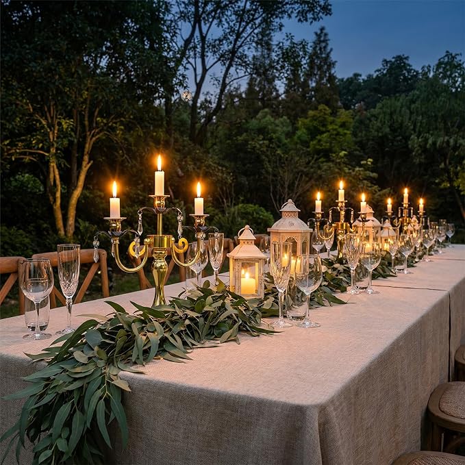 6 Pcs 3 Arm Black and Gold Candelabra Party Decorations - 11.8 Inch Tall Candle Holders, Elegant Taper Candlestick Stand for Wedding, Dining Table, Christmas Party Home Decoration
