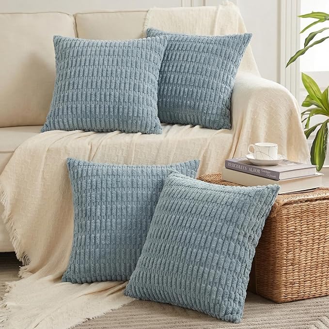 Fancy Homi 4 Packs Decorative Throw Pillow Covers for Living Room Couch Bed, Modern Farmhouse Boho Home Décor Accent Cushion Case, 20" x 20", Light Blue