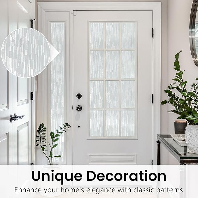 Haton Window Privacy Film, Frosted Glass Static Cling Sun Heat Blocking Window Clings, Frosting Opaque Coverings Stickers Tint for Home Office Door, Non Adhesive, White 17.5" x 78.7"