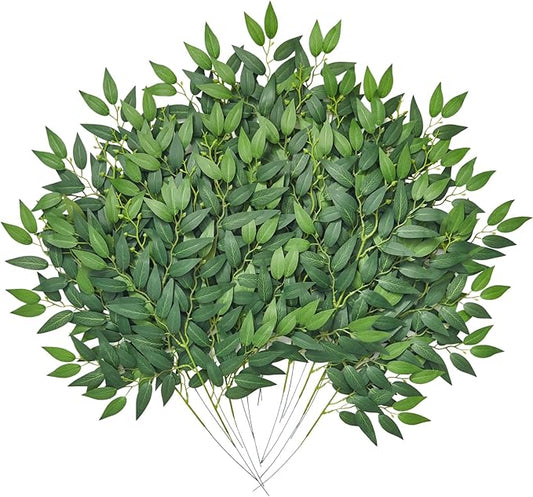 Serwalin 21.6'' Artificial Italian Ruscus Greenery Stems, 16Pcs Fake Green Leaves Decor Silk Plants Spray for Wedding Arch Bouquet Table Centerpieces Vase Filler Home Decor
