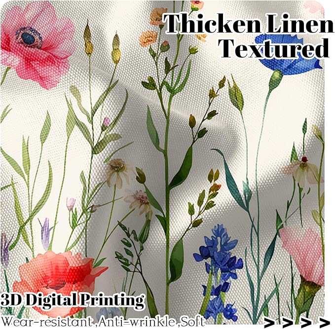 Renaiss 26 x 30 Inch Floral Kitchen Curtains for Windows Wildflower Cafe Linen Tier Farmhouse Curtains Country Botanical Plant Small Window Rod Pocket Rustic Curtain for Laundry Bathroom RV 2 Panels