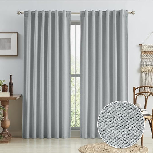 KEQIAOSUOCAI Full Blackout Curtains, Energy Smart & Noise Reducing Drapes, Full Shading Panels for Bedroom, 84 Inches Drop(Light Grey, 50 inch Width, 2 PCs, Back Tab/Rod Pocket/Hook Belt)