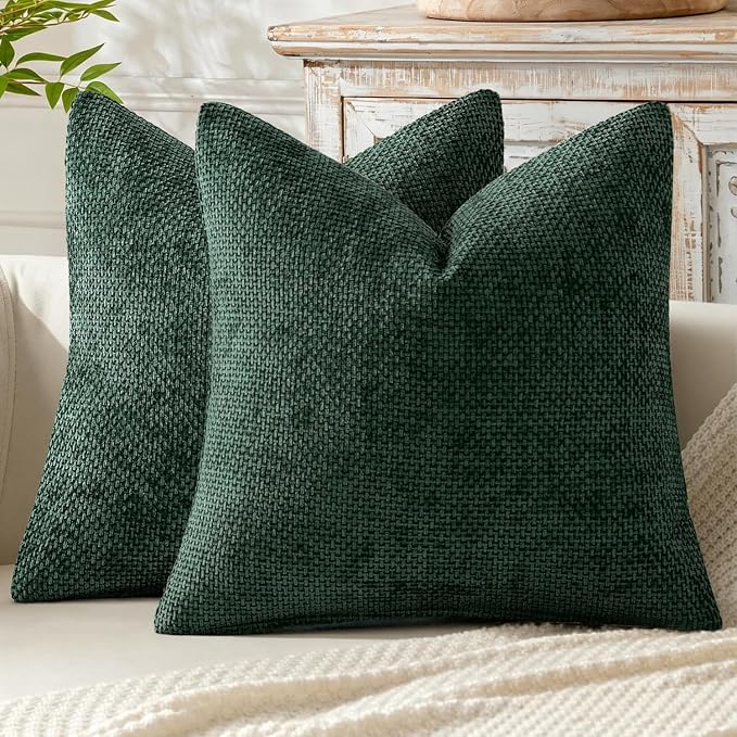 MIULEE Pack of 2 Green Couch Throw Pillow Covers 20x20 Inch Modern Boho Accent Decorative Pillow Covers Soft Chenille Farmhouse Cushion Covers for Home Decor Bed Sofa Living Room