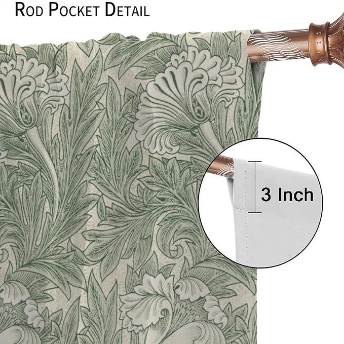 Bohemia William Morris Art Blackout Window Curtains, Vintage Flowers and Foliage Rod Pocket Curtains, for Living Room Bedroom 36(W)*63(L) 2 Panels