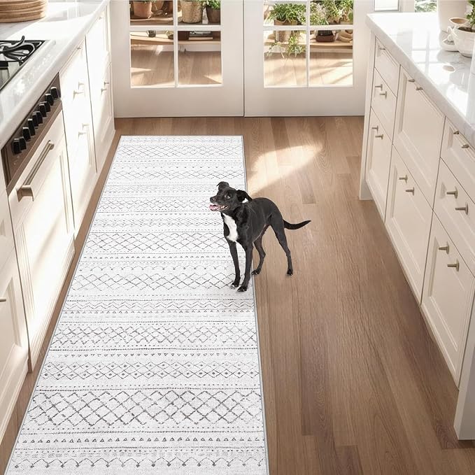 Runner Rug 2x8 Boho Geometric Area Rugs: Washable Kitchen Rug, Soft Non Slip Moroccan Long Hallway Rugs for Bedroom Bathroom Laundry Entryway Staircase Foyer(Dark Grey,2X8)