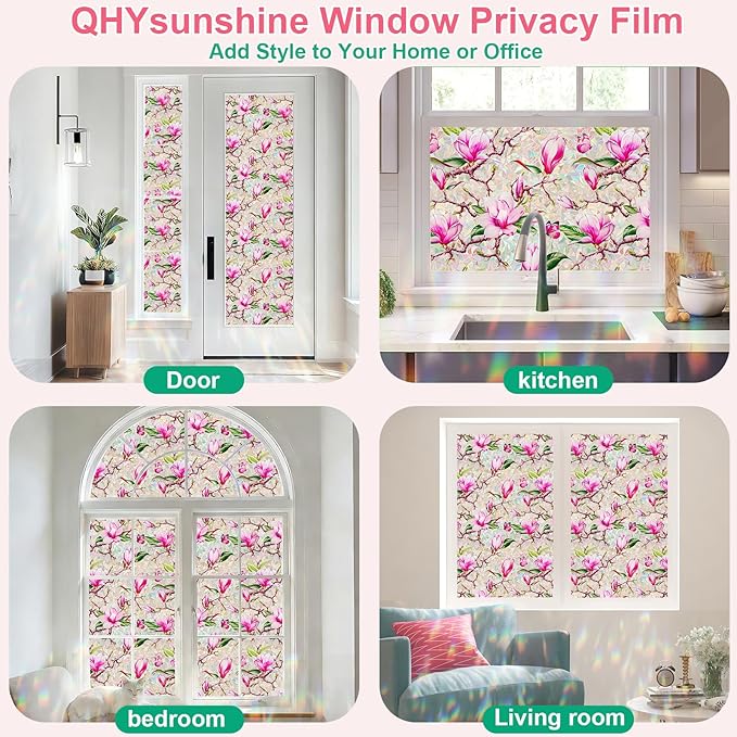 Window Privacy Film Stain Glass Window Film Rainbow Window Film Window clings Non-Adhesive Reusable Decorative for Room (Rainbow Magnolia, 17.5 X 78.7 in)
