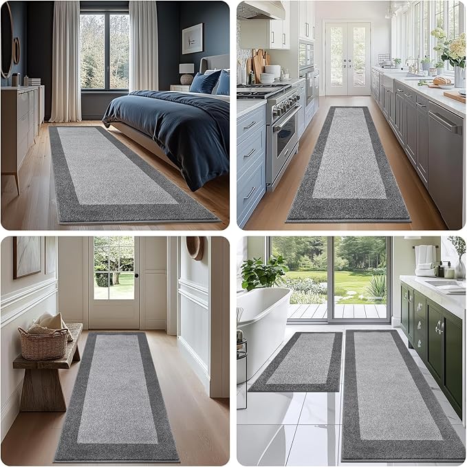 Machine Washable Runner Rug 32" x 144", Non Slip Kitchen Rug for Floor, Absorbent Entrance Rug for Hallway, Bedroom, Living Room, (Roll Packing)