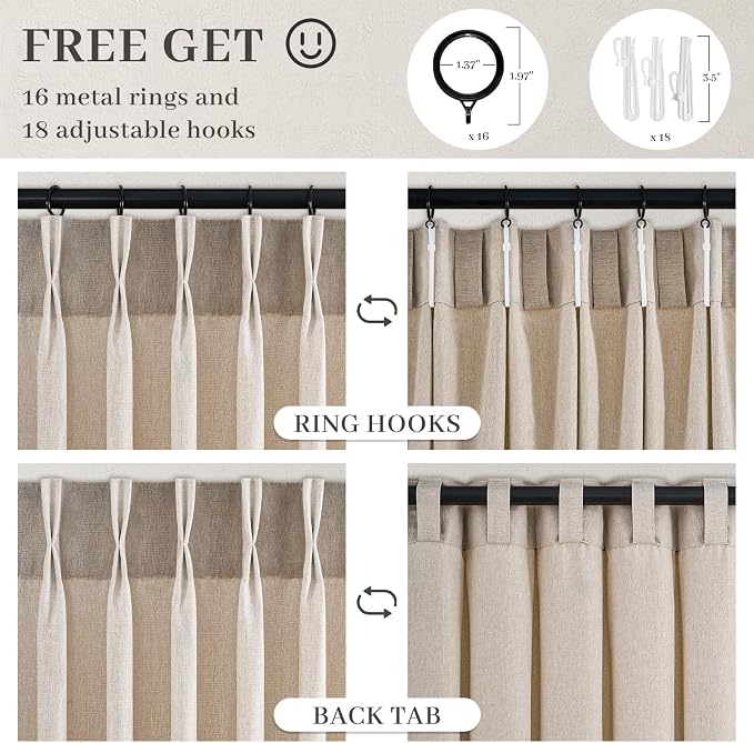Pinch Pleated Curtains 90 Inches Long 2 Panels Set,Beige Semi Sheer Blend Fabric Farmhouse Cozy Rustic Western Home Decor Curtain Drapes for Living Room Bedroom,40x90 inch Length,Apricot