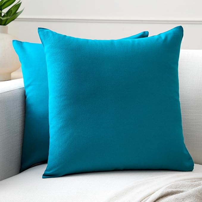 Encasa XO Throw Pillow Covers 18x18 in Set of 2 Azul Blue | No Inserts | Cotton Pillow Covers for Living Room, Bed, Sofa, Couch | Decorative Cushion Covers with Improved Zipper