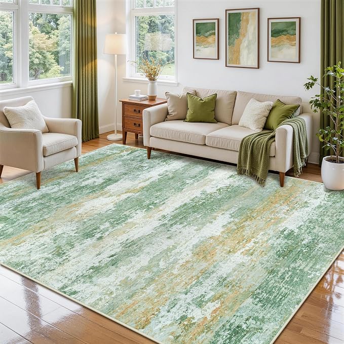 5x7 Area Rugs for Living Room Rug Washable: Abstract Rug for Dining Room Bedroom Carpet Non Slip 5 by 7 Indoor Modern Nursery Home Office Green