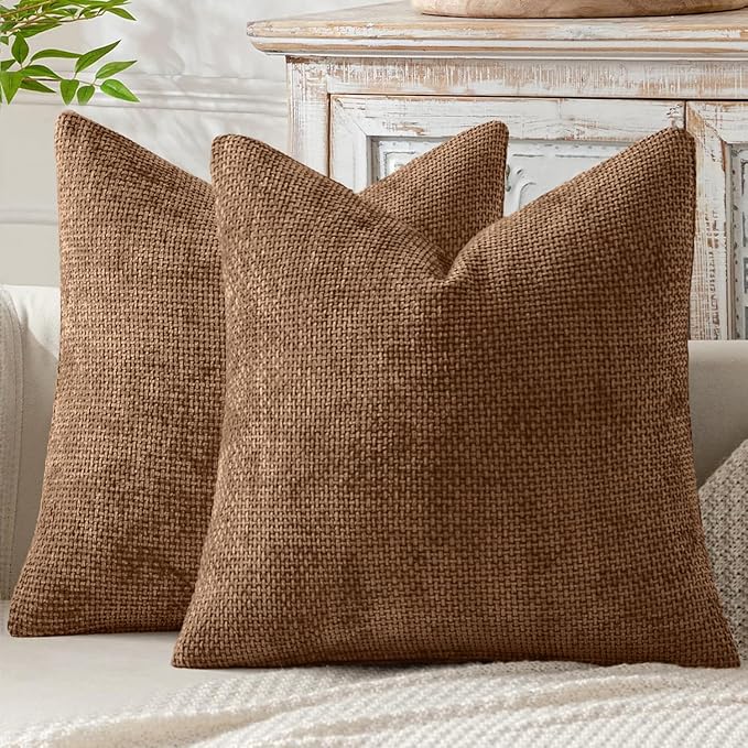 MIULEE Pack of 2 Couch Throw Pillow Covers 20x20 Inch Neutral Golden Brown Boho Accent Decorative Pillow Covers Soft Chenille Farmhouse Cushion Covers for Home Decor Bed Sofa Living Room