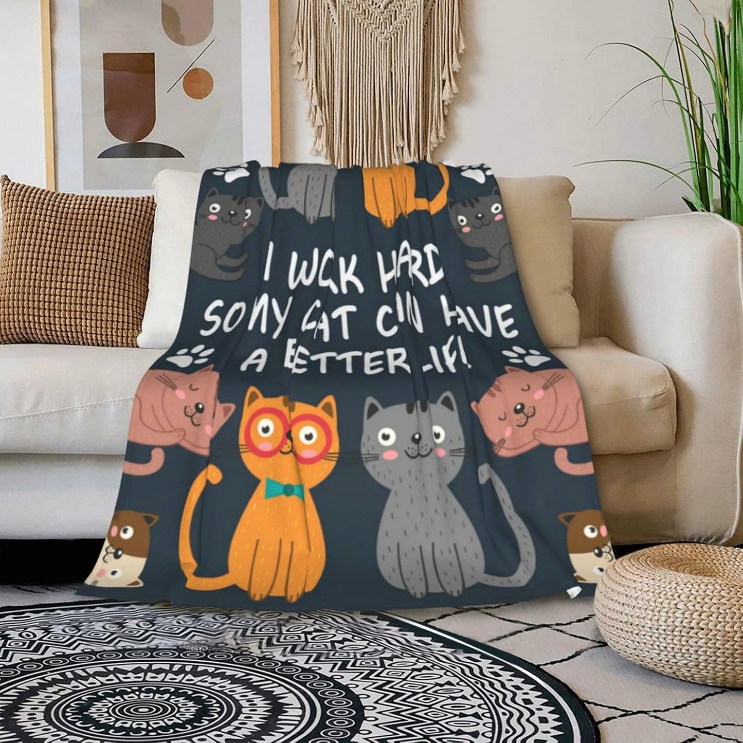 HGOD DESIGNS Cats Throw Blanket Funny Cat Blanket Animals Pet Pattern s Flannel Soft Warm Cozy Fuzzy 50"x60" Throw Blanket for for Women and Men