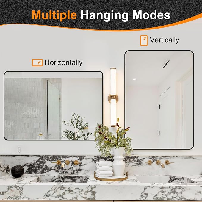 Delma Bathroom Mirror, Black Framed Bathroom Mirror for Over Sink, High-Definition Vanity Mirror, Versatile Mirror for Bathroom, Hangs Horizontally or Vertically(40x28, Black)