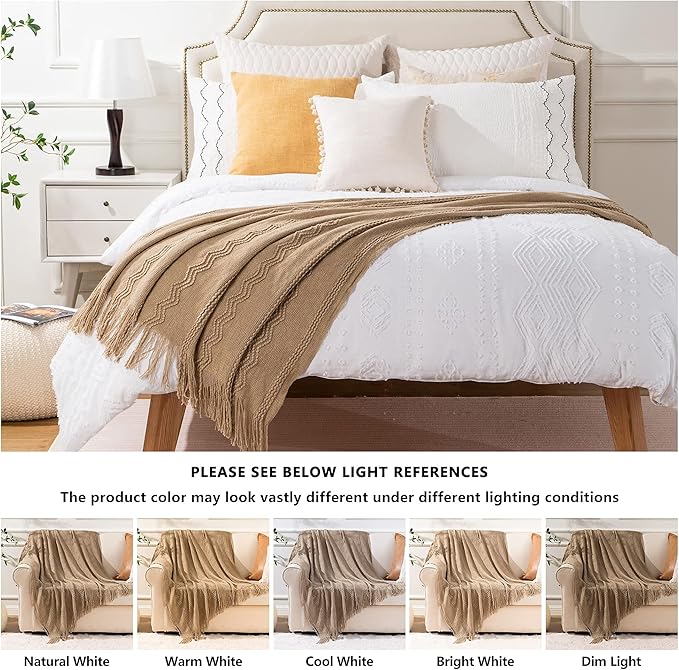 BATTILO HOME Tan Throw Blanket for Bed, Boho Decorative Blanket for Couch, Taupe Throw Blanket for Home Decor, 50"x60"