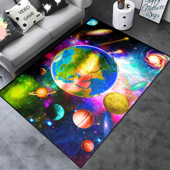 Solar System Rug - Space Rug Galaxy Area Rugs for Kids Bedroom Colorful Universe Planet Print Carpet Outer Space Floor Mat Kids Rugs for Living Room,3'×4'