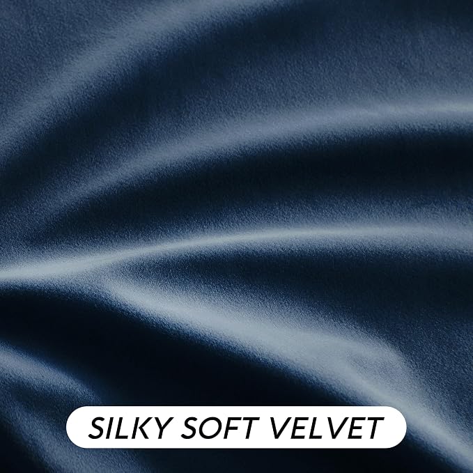 RYB HOME Navy Blue Velvet Curtains for Bedroom Living Room, Thermal Insulated Privacy UV Heat Blocking Luxurious Drapes for Nursery Dining Room, 52"W x 108"L, 2 Panels, Rod Pocket/Back Tab/Hook Belt