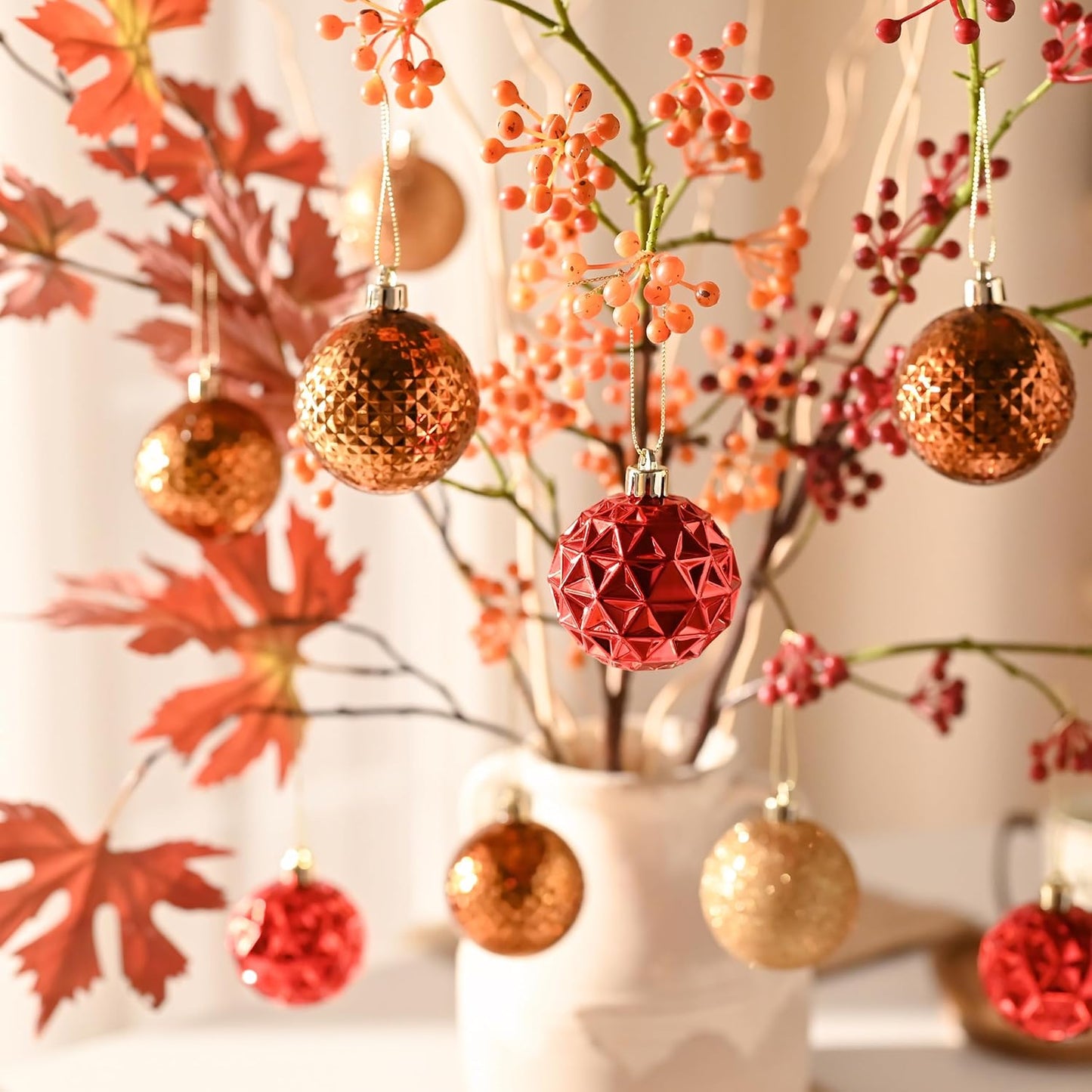 Valery Madelyn Christmas Tree Decorations Ornament Set for Fall Halloween, 50ct 2 Inches Red and Brown Shatterproof Christmas Ball Ornaments Hanging Xmas Holiday Party Decor