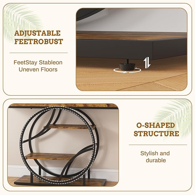 Entryway Table for Foyer,47.2 Inch Industrial Narrow Console Table,Accent Decor Living Room Furniture,Hallway & Sofa Table for Entrance,4-Tier Storage Shelves,Metal Frame,Thick Wood Top