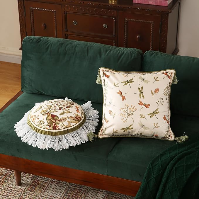 ISAENNE Designer Vintage Velvet Throw Pillow Cover,18"x18"-Grace B | Pillow Cover,Concealed Zipper Design,Dragonfly Pattern,Sofas,Bedroom,Living Room,Lounge Chairs,All Season Home Decor
