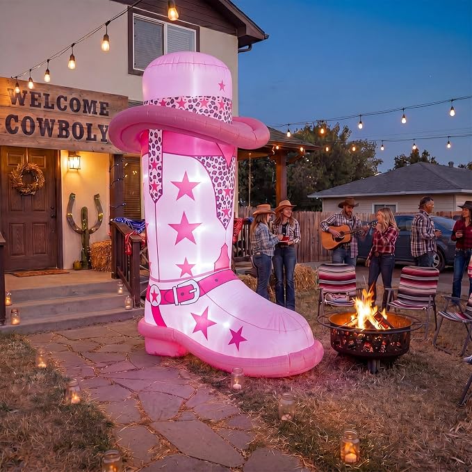 MiniInflat 7ft Inflatable Western Boots with Built in LED Lights Blow up Boots Decoration for Western Cowboy Cowgirl Birthday Baby Shower Party Indoor Outdoor Yard Decor(Cowgirl)