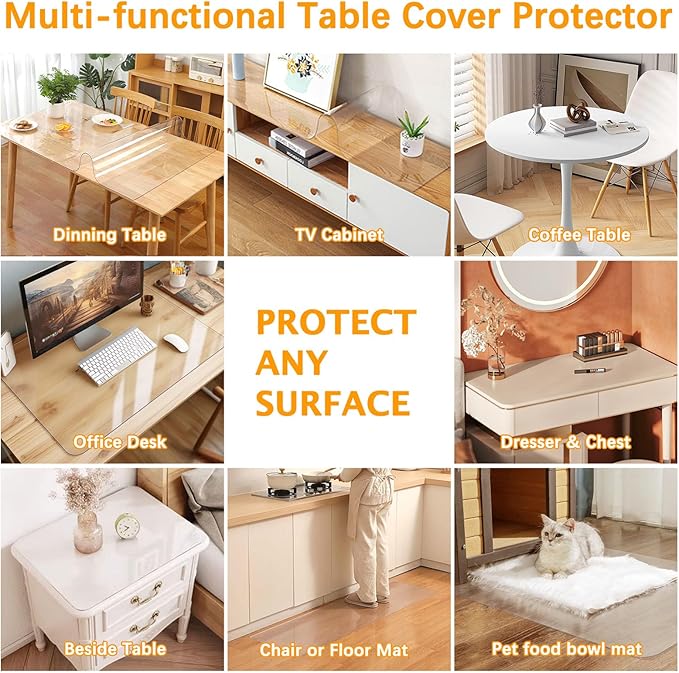 32 Inch Square Clear Plastic Dining Table Protector Tablecloth Desk Pad Mat Wooden Furniture Coffee Glass End Side Cocktail Bar Bistro Table Cloth Top Protection Countertop Cover Waterproof PVC Vinyl