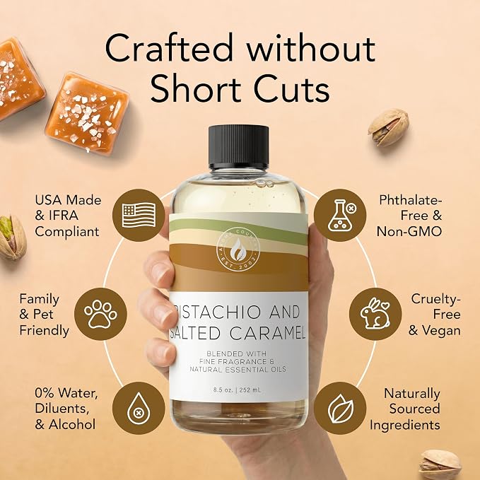 Aroma Country Pistachio & Salted Caramel Luxury Diffuser Oil (4 Fl Oz) | Hotel-Inspired • Long-Lasting Home Fragrance • for Aromatherapy, Reed Diffusers, Diffuser Machines & Room Sprays