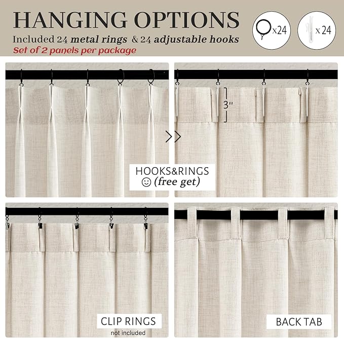 Birch 70 Inch Extra Wide Light Filtering Viral Curtains 120 Inches Long for Sliding Glass Door, Memory Shape Pinch Pleat Boho Thick Linen 10 FT Length Floor to Ceiling Window Drapes Burg Panels of 2