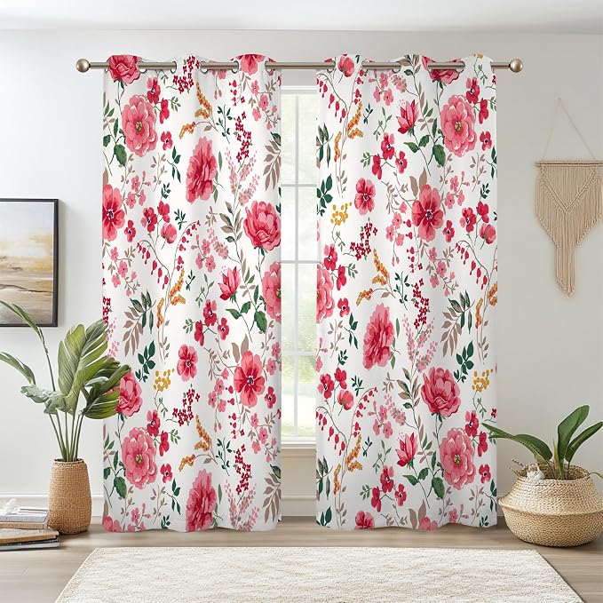 Renaiss Leaf Curtains Green Leaves Print Blackout Window Curtains for Bedroom Botanical Plants Grommet Top Room Darkening Window Drapes for Living Room 53W x 108L Inch Two Panel Set